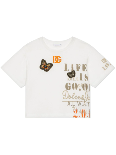 Dolce & Gabbana Kids' Stencil Logo-print T-shirt In Weiss