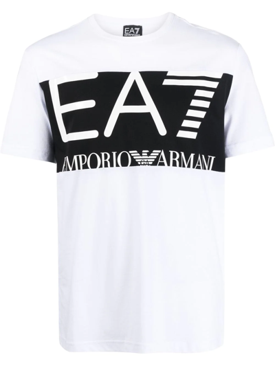 Ea7 Logo Crew-neck T-shirt In Weiss