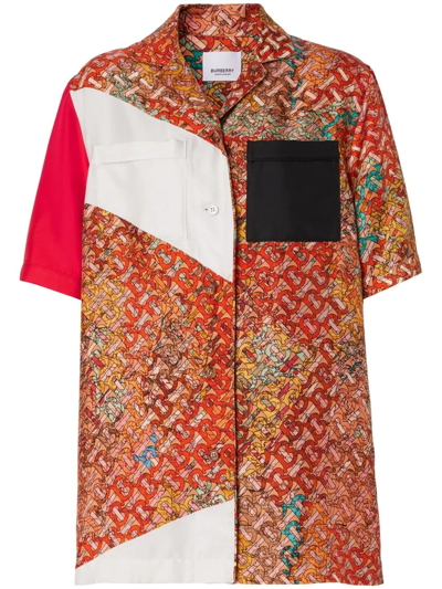 Burberry Monogram-print Silk Shirt In Orange