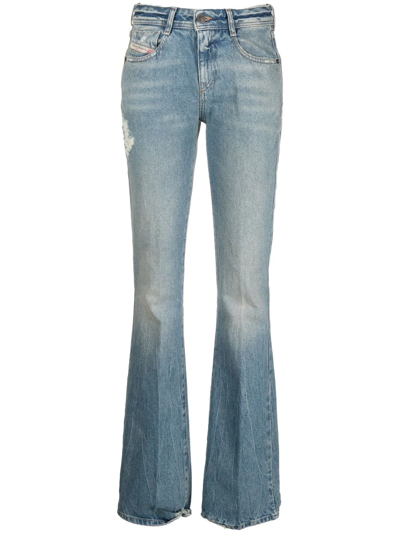 Diesel Ebbey Distressed Flared Jeans In Light Blue