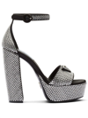 Prada Logo Crystal-embellished Platform Ankle-strap Sandals In Argento