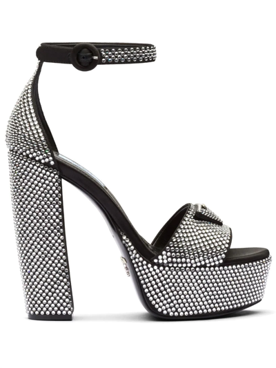 Prada Logo Crystal-embellished Platform Ankle-strap Sandals