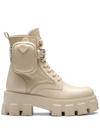 Prada Leather Zip Pocket Combat Booties In Nude