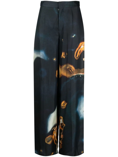Chloé Abstract-print Wide-leg Trousers In Blue