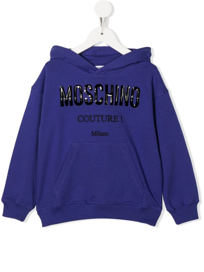Moschino Kids' Logo-print Cotton Hoodie In Violett