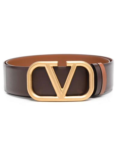 Valentino Garavani Two-tone Vlogo-buckle Belt In Brown