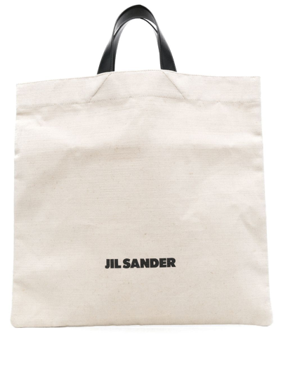 Jil Sander Logo-print Linen Tote Bag In White