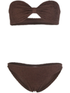 Hunza G + Net Sustain Jean Metallic Seersucker Bandeau Bikini In Brown