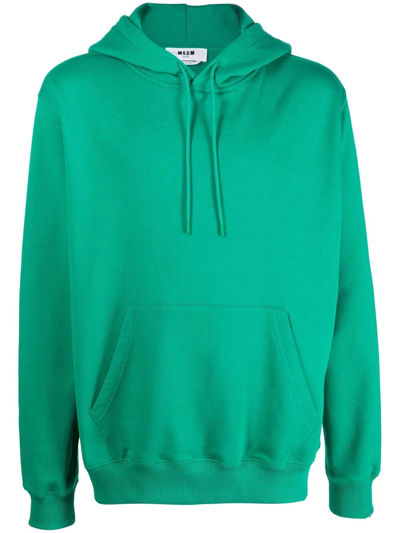 Msgm Drawstring-fastening Logo-print Hoodie In Green