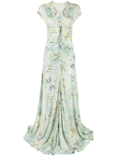 Etro Paisley-print Floor-length Evening Gown In Light Blue