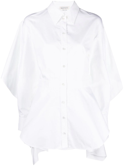 Alexander Mcqueen Open-back Waterfall-hem Tailored Shirt In Optical White