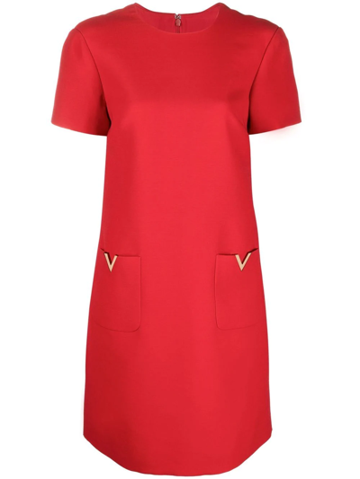 Valentino V Metal Logo Shift Dress In 红色