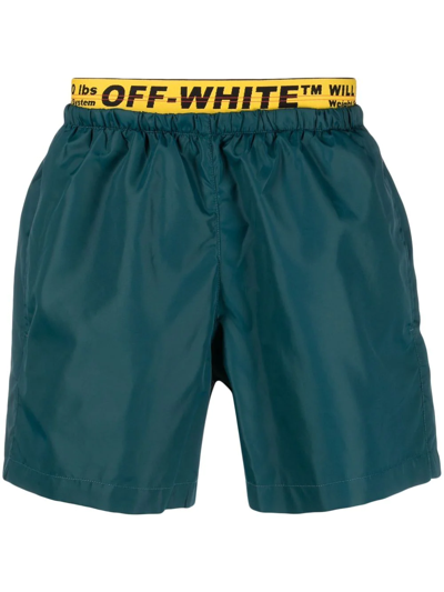 Off-white Logo-tape Swim Shorts In Blau