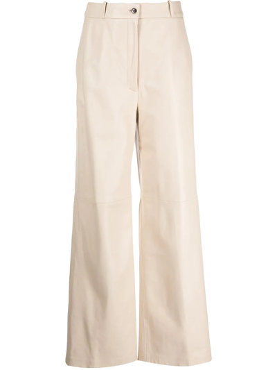 Loulou Studio Straight Leather Trousers In Nude
