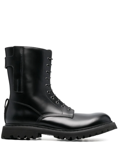Premiata Lace-up Leather Ankle Boots In Black