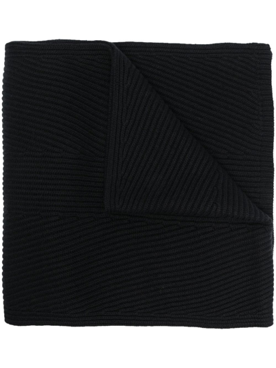 Joseph Ribbed-knit Cotton-wool Blend Scarf In Black