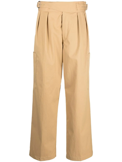 Kenzo Logo-patch Straight-leg Trousers In Neutrals