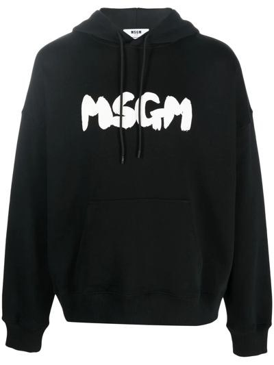 Msgm Logo-print Cotton Hoodie In Black