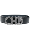 Ferragamo Reversible Belt With Brushed Finish Gancini In Black