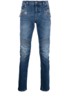 Balmain Light Blue Biker Jeans With Zip And Rips In Blau