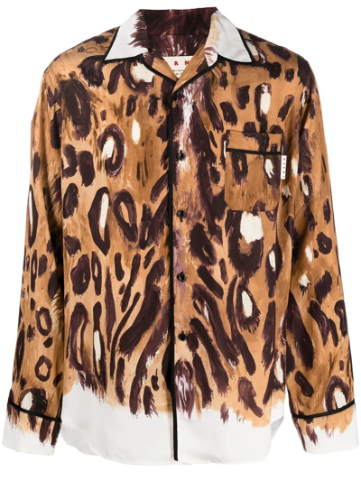 Marni Leopard-print Button-up Shirt In Brown
