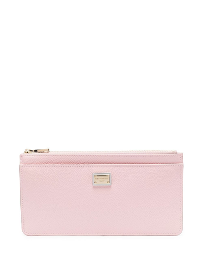 Dolce & Gabbana Logo-plaque Grained Leather Purse In Rosa
