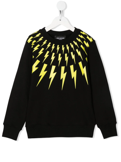 Neil Barrett Kids' Bolt-print Fleece Sweatshirt In Schwarz