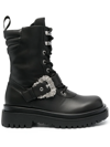 Versace Jeans Couture Drew Baroque-buckle Combat Boots In Schwarz