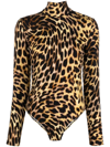 Stella Mccartney Cheetah Print Long Sleeve Turtleneck Bodysuit In Nude