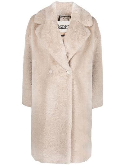 Herno Mid-length Faux-fur Coat In Cream