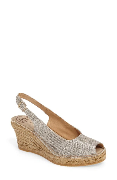 Toni Pons Calafell Slingback Wedge Espadrille In Platinum Fabric