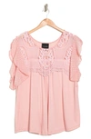 Forgotten Grace Mixed Media Flutter Sleeve Blouse In Blush