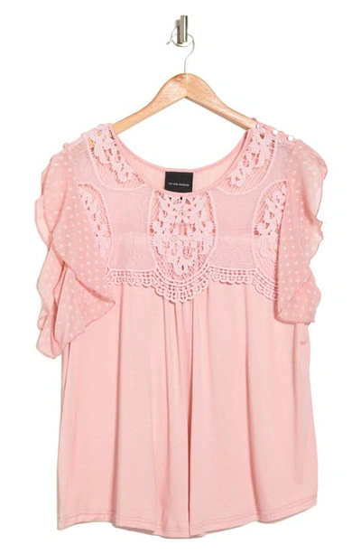 Forgotten Grace Mixed Media Flutter Sleeve Blouse In Blush