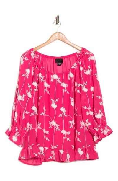 Forgotten Grace Embroidered Ruffle Trim Blouse In Fuchsia/ White