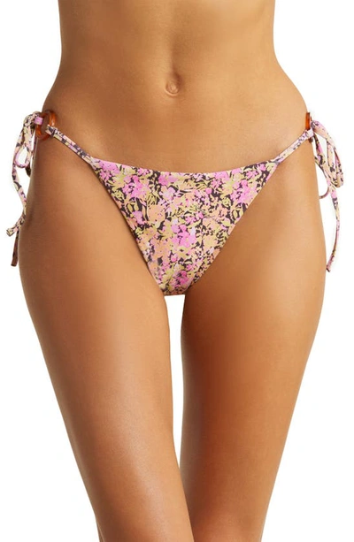 House Of Cb Floral Print Reversible Bikini Bottoms In Prune