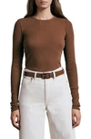 Rag & Bone Essential Ribbed Long Sleeve Top In Darkbrown