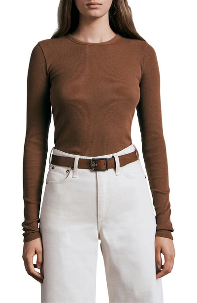 Rag & Bone Essential Ribbed Long Sleeve Top In Darkbrown