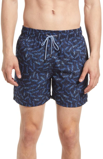 Bugatchi Dragonfly Print Swim Trunks In Navy