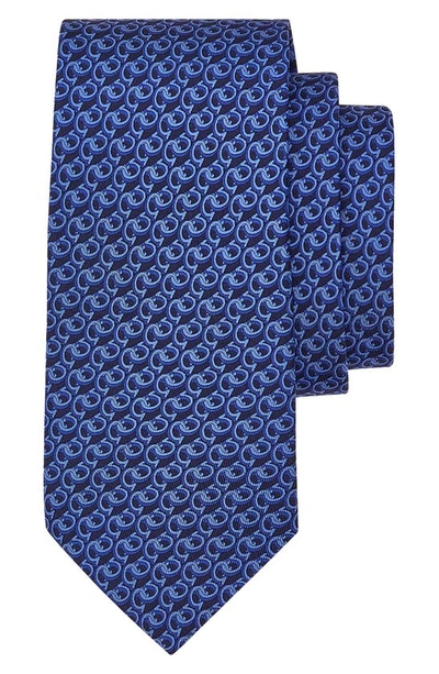 Ferragamo Prisco Print Silk Tie In Blue