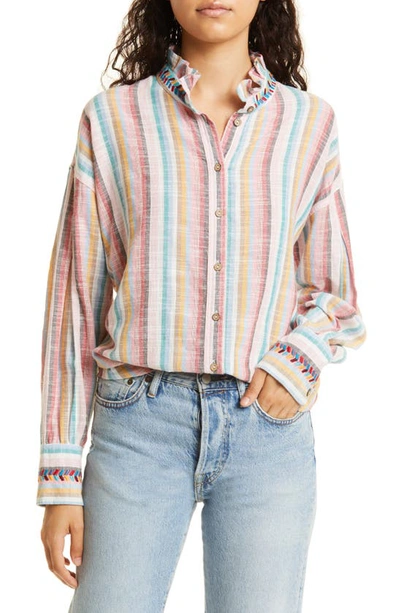 Xirena Jensen Striped Linen-blend Shirt In Pink Sunrise