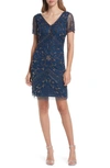 Pisarro Nights Beaded Double V-neck Dress In Peacock