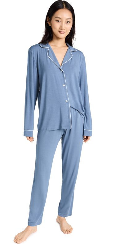 Eberjey Gisele Slim Tuxedo 2-piece Pajama Set In Blue Shadow Blush