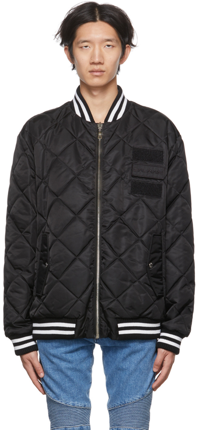 Balmain Maxi Monogram Print Reversible Quilted Nylon Bomber Jacket In Ivoire Noir
