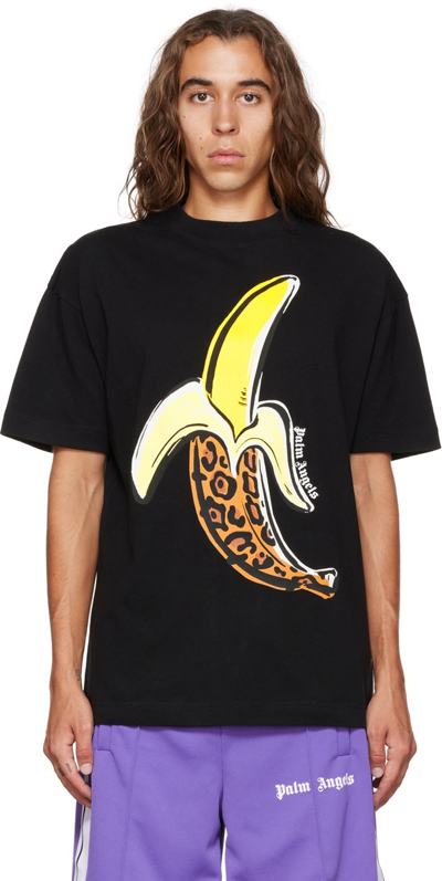 Palm Angels Black T-shirt With A Banana Print
