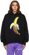 Palm Angels Banana Print Cotton Sweatshirt Hoodie In Black Yellow