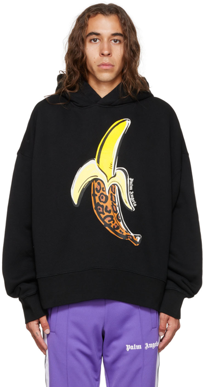 Palm Angels Banana Print Cotton Sweatshirt Hoodie In Nero