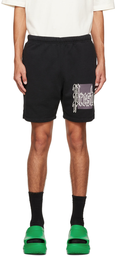 Heron Preston Color Blocks Cotton Logo Print Regular Fit Sweat Shorts In Black