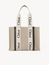 Chloé Sac Cabas Woody En Toile De Lin Femme Blanc Taille Onesize 100% Lin, Cuir De Veau, Polyester In Blanc