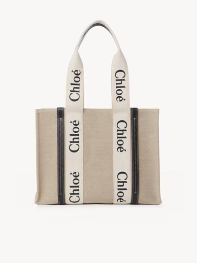 Chloé Medium Woody Tote Bag In Blanc