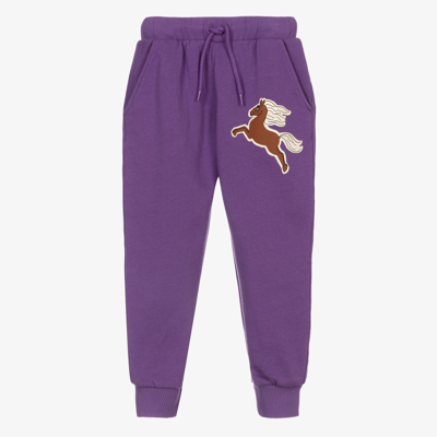 Mini Rodini Kids' Purple Cotton Horse Joggers In Viola